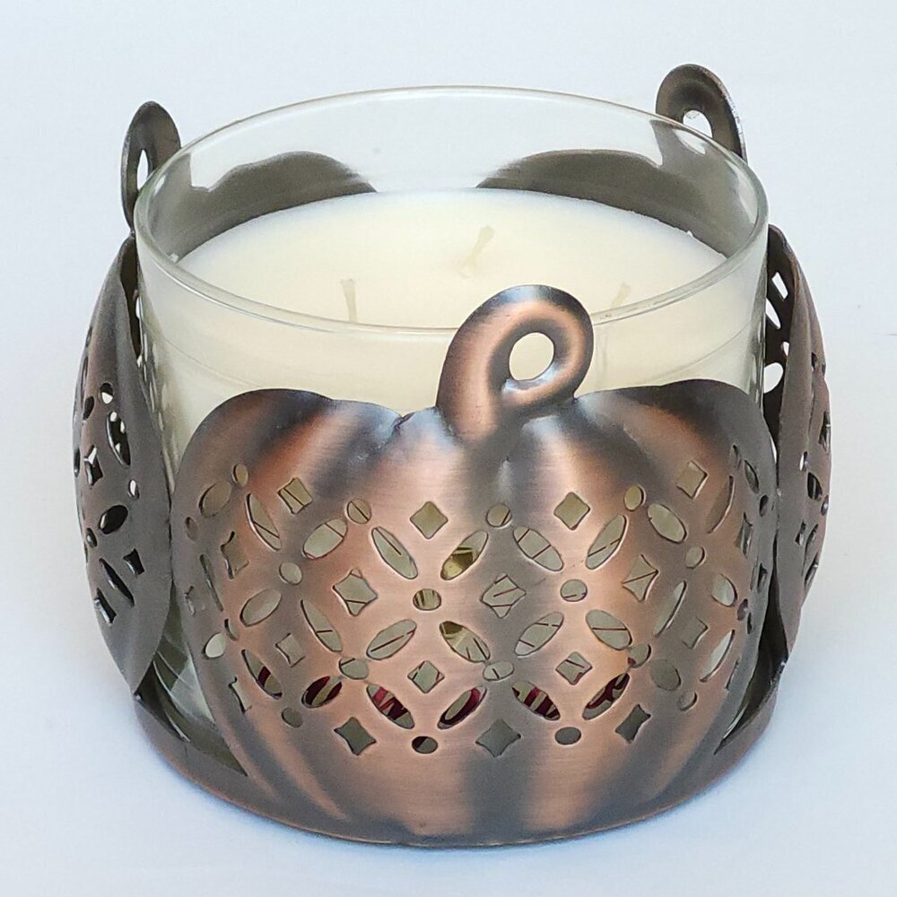 BATH AND BODY WORKS PUMPKIN Patch Three Wick Candle Holder BNWT Brushed Metal
